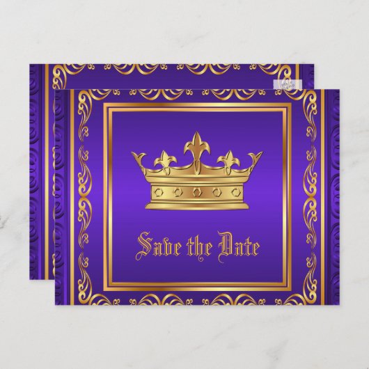 紫の金ゴールド王室のクラウン日付の保存 案内ポストカード (正面/裏面)