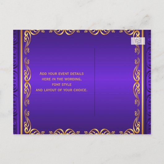 紫の金ゴールド王室のクラウン日付の保存 案内ポストカード (裏面)