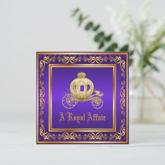 紫の金ゴールド王室の誕生日シャワー企業のパーティー 招待状 (スタンド正面)