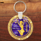 紫の金ゴールド白パーソナライズされた、応援分隊の贈物、 キーホルダー (正面)