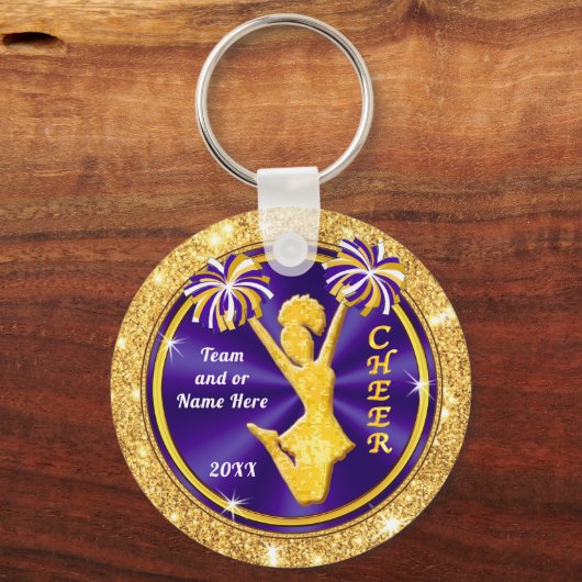 紫の金ゴールド白パーソナライズされた、応援分隊の贈物、 キーホルダー (正面)