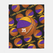 紫の金ゴールド私はバスケットボールの女の子チームカラーが大好き フリースブランケット (正面)
