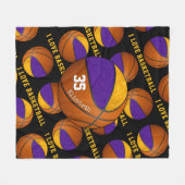 紫の金ゴールド私はバスケットボールの女の子チームカラーが大好き フリースブランケット (正面(横))