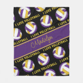 紫の金ゴールド私はバレーボールが大好ガーリーきパーソナライズされた フリースブランケット (正面)