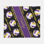 紫の金ゴールド私はバレーボールが大好ガーリーきパーソナライズされた フリースブランケット (正面(横))