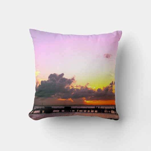 紫の金ゴールド素晴らしオレンジ色のメキシコの夕日 クッション (正面)