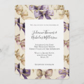 紫の金ゴールド結婚湾曲形 招待状 (正面/裏面)