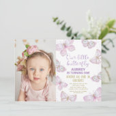 紫の金ゴールド蝶の写真1st誕生日 招待状 (スタンド正面)