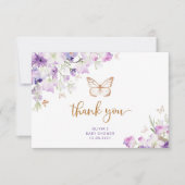 紫の金ゴールド蝶の赤ちゃんシャワーサンキューカード カード (正面)
