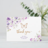 紫の金ゴールド蝶の赤ちゃんシャワーサンキューカード カード (スタンド正面)