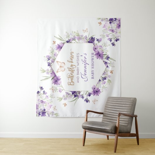 紫の金ゴールド蝶の赤ちゃんシャワー タペストリー (インサイチュ)