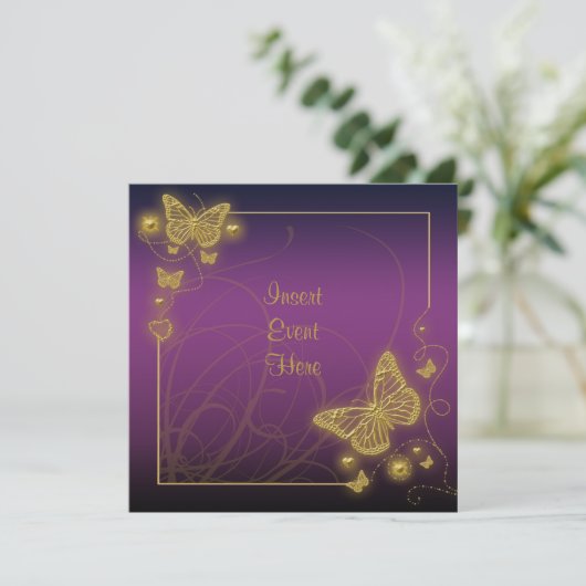 紫の金ゴールド蝶の黒い渦巻き 招待状 (スタンド正面)