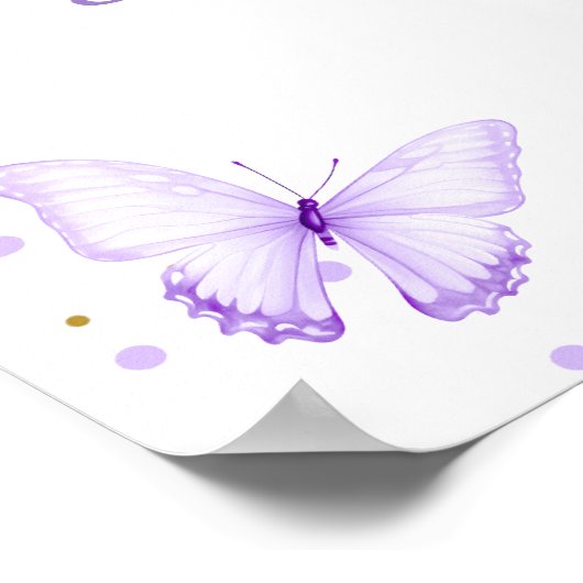 紫の金ゴールド蝶フローラ赤ちゃんシャワーへようこそ ポスター (角)