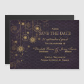 紫の金ゴールド雪の冬の日付を保存 マグネット招待状 (正面/裏面)