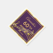 紫の金ゴールド音楽の60歳エレガントの誕生日パーティー スタンダードカクテルナプキン (角)
