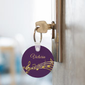 紫の金ゴールド音楽ノートのモノグラム名 キーホルダー