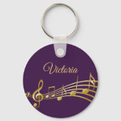 紫の金ゴールド音楽ノートのモノグラム名 キーホルダー (正面)