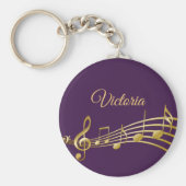 紫の金ゴールド音楽ノートのモノグラム名 キーホルダー (正面)
