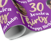 紫の金ゴールド30th誕生日の写真 ラッピングペーパー (ロールコーナー)