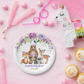 紫の金ゴールド·ガール·ウッドランド·アニマルズ·フォレスト·フローラ ペーパープレート (パーティー)