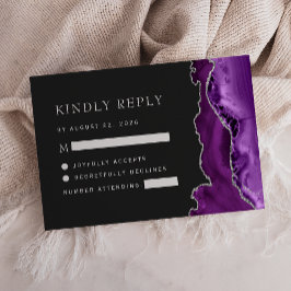 紫の銀のアゲットダーク結婚ズ 出欠カード