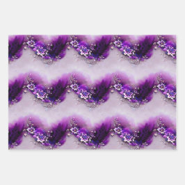 紫の銀エレガント羽のクリスマスビーズ ラッピングペーパーシート