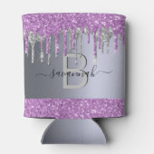 紫の銀グリッターはパーティーモノグラムを乾燥 缶クーラー (裏面)