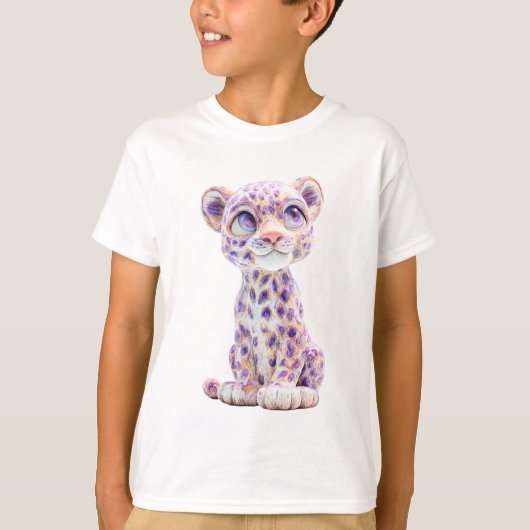 紫の銀河の斑点のあるチーターの子どものデザイン Tシャツ (正面)