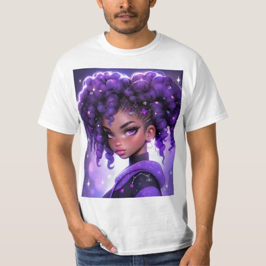紫の銀河系の女の子(カール) Tシャツ (正面)