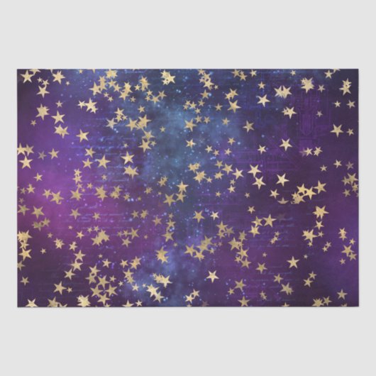紫の銀河背景に輝く金色の星 薄葉紙 (正面)