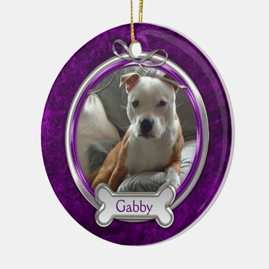 紫の銀色のリボンペットの写真のクリスマス装飾 セラミックオーナメント (左)