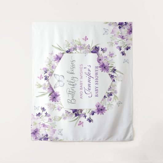 紫の銀色の蝶の赤ちゃんシャワータペストリー タペストリー (正面)