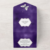 紫の銀蝶ガウンきらめく誕生日 オールインワン招待状 (外側)