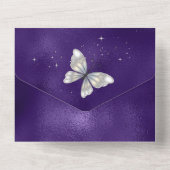 紫の銀蝶ガウンきらめく誕生日 オールインワン招待状 (裏面)
