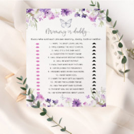 紫の銀蝶ママまたはパパの赤ちゃんシャワー