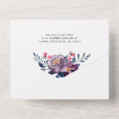 紫の開花フローラジオメト結婚リ オールインワン招待状 (裏面)