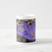 紫の開花林クロッカス ボーンチャイナマグカップ (正面)