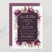 紫の開花水の色を保存する日付招待状 セーブザデート (正面/裏面)