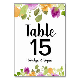 紫の開花水彩フローラテーブル番号 テーブルナンバー