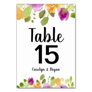 紫の開花水彩フローラテーブル番号 テーブルナンバー