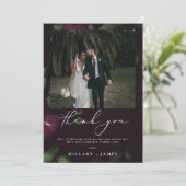 紫の開花結婚写真のサンキューカード 招待状 (スタンド正面)