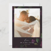 紫の開花結婚写真のサンキューカード 招待状 (裏面)