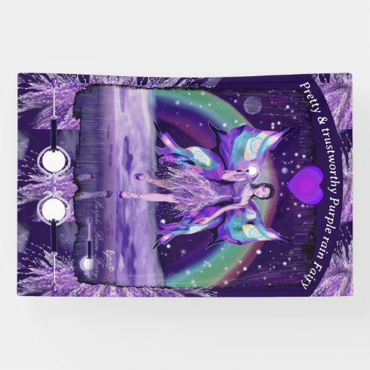 紫の雨の妖精の旗 横断幕 (横)