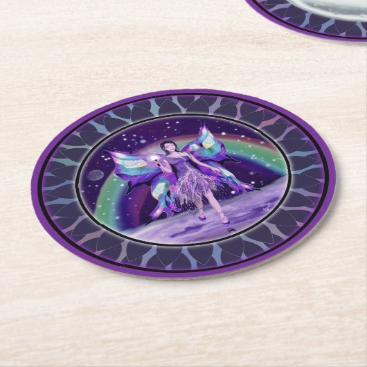 紫の雨の妖精 ラウンドペーパーコースター (アングル)