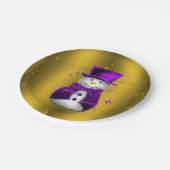 紫の雪だるまオン金ゴールドクリスマス ペーパープレート (アングル)