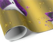 紫の雪だるまオン金ゴールドクリスマス ラッピングペーパー (ロールコーナー)