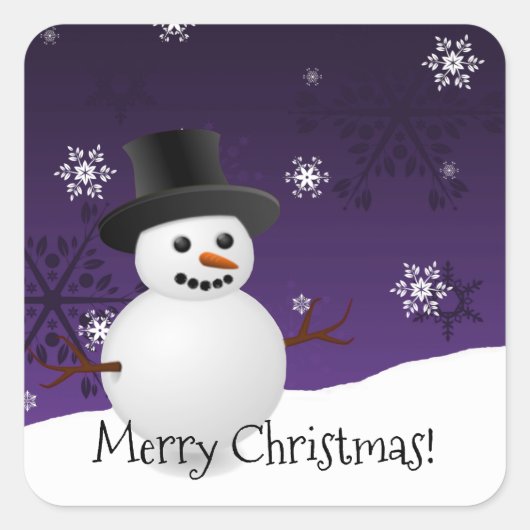 紫の雪だるま冬の風景クリスマスステッカー スクエアシール (正面)