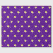紫の雪の結晶と金色の星 ラッピングペーパー (フラット)