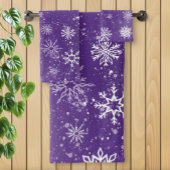 紫の雪の結晶パターン 神秘的な冬の休日 バスタオルセット