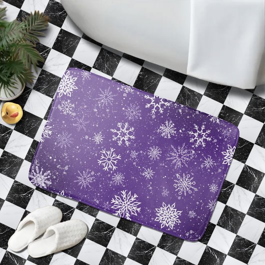 紫の雪の結晶パターン 神秘的な冬の休日 バスマット